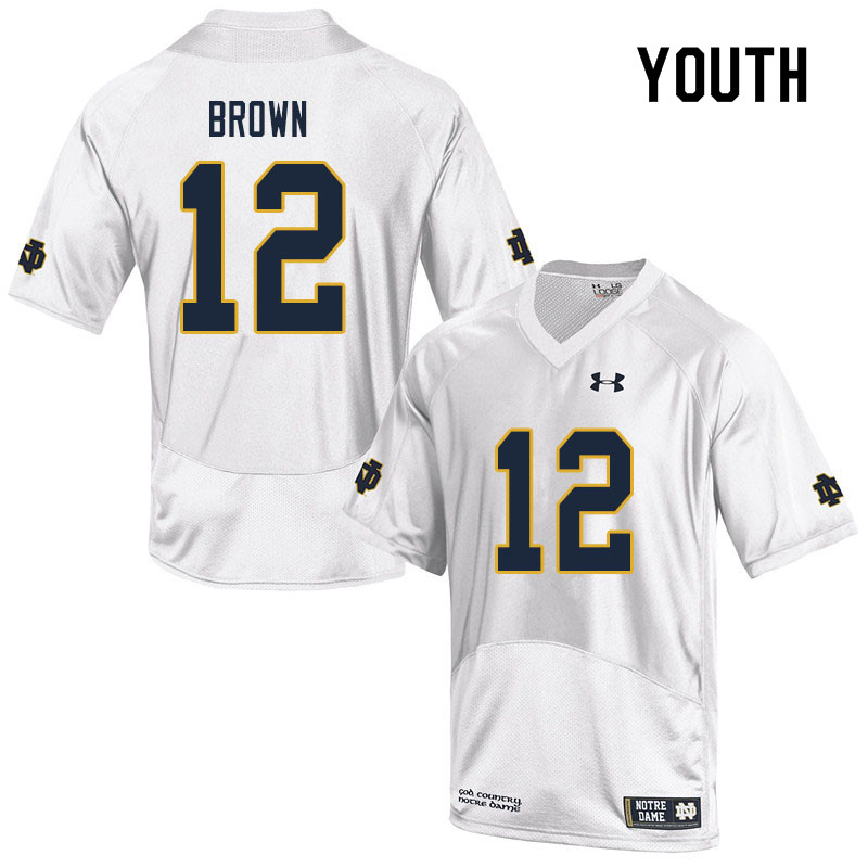Youth #12 DJ Brown Notre Dame Fighting Irish College Football Jerseys Sale-White